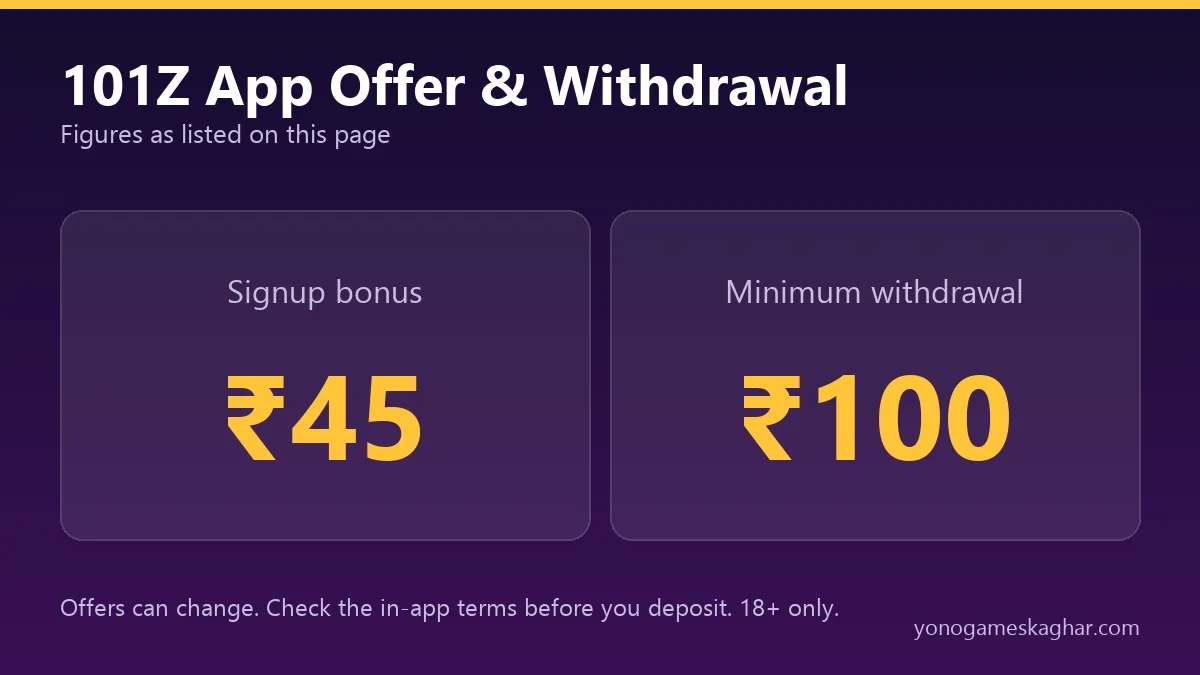 101Z App bonus and withdrawal