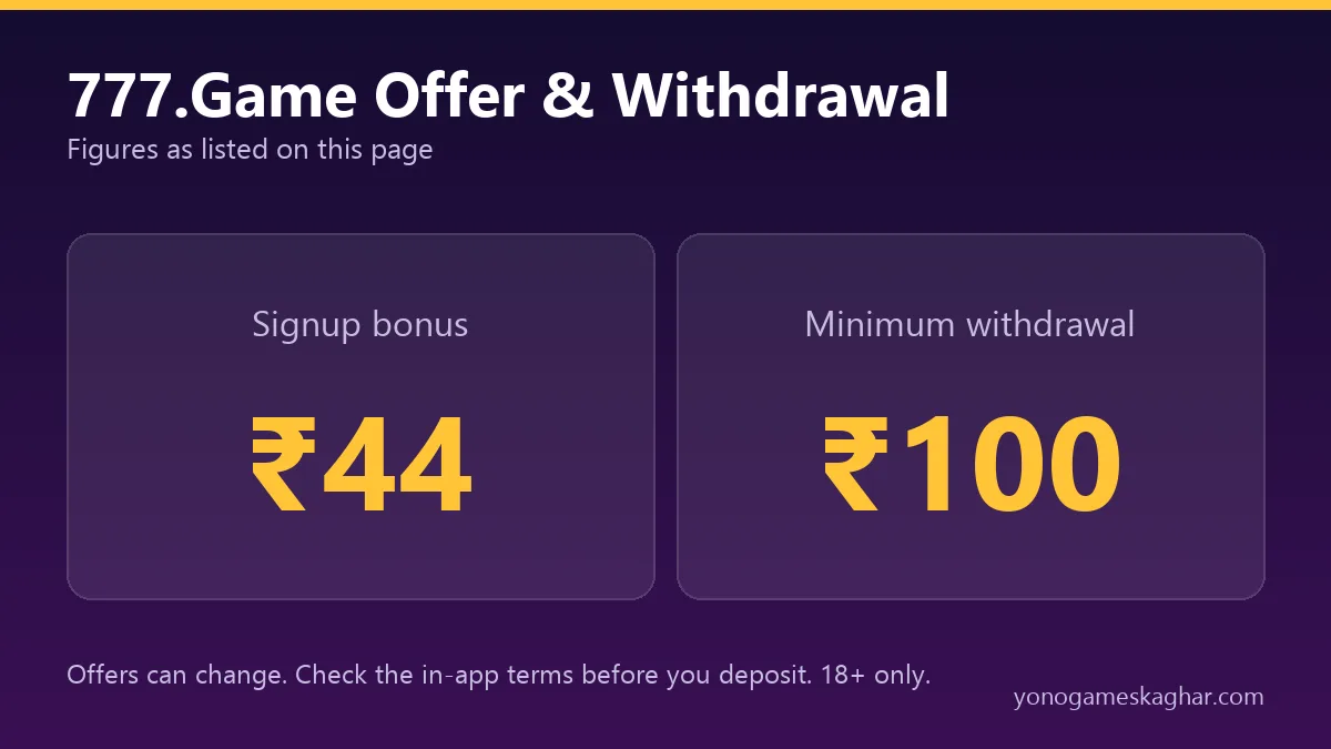 777 Game bonus and withdrawal