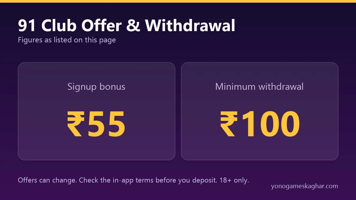 91 Club bonus and withdrawal
