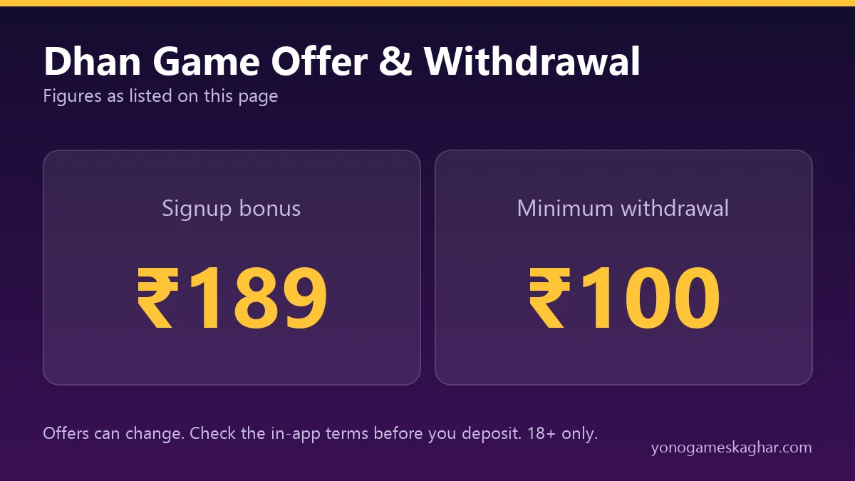 Dhan Game bonus and withdrawal