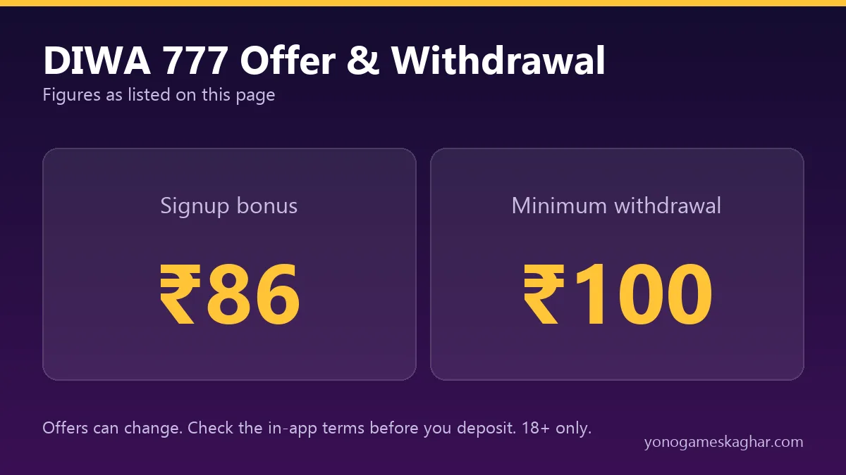 DIWA 777 bonus and withdrawal