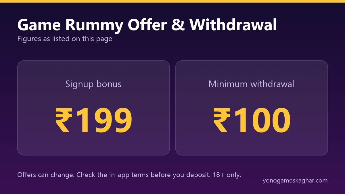 Game Rummy bonus and withdrawal