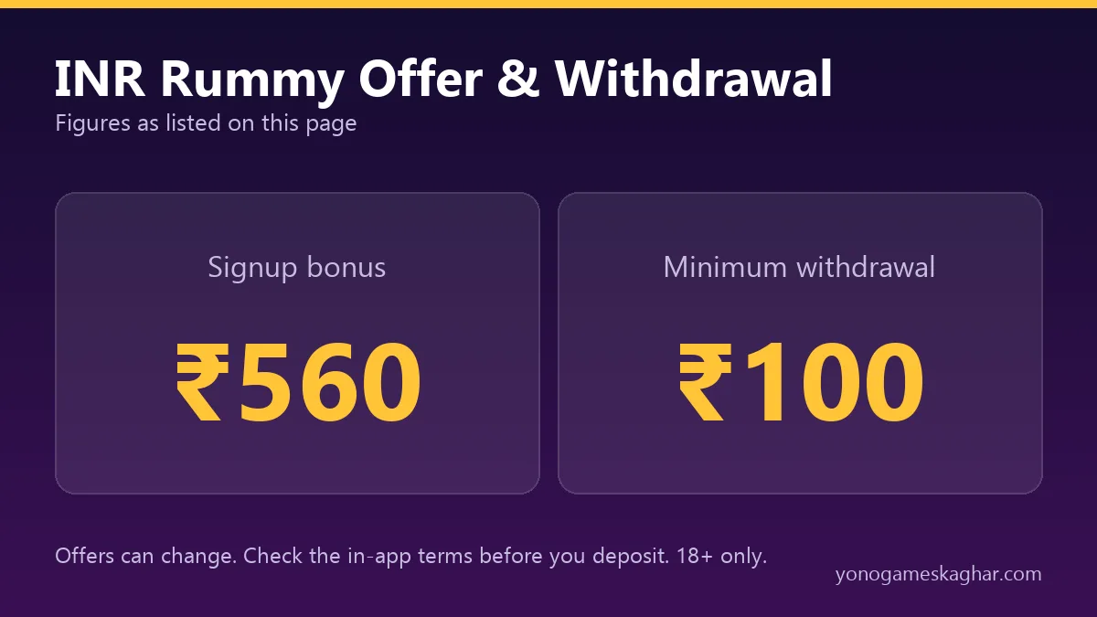 INR Rummy bonus and withdrawal