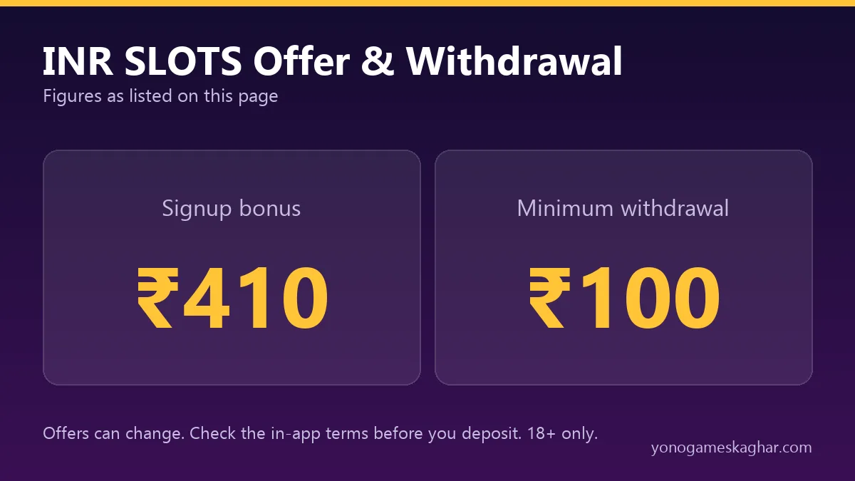 INR Slots bonus and withdrawal