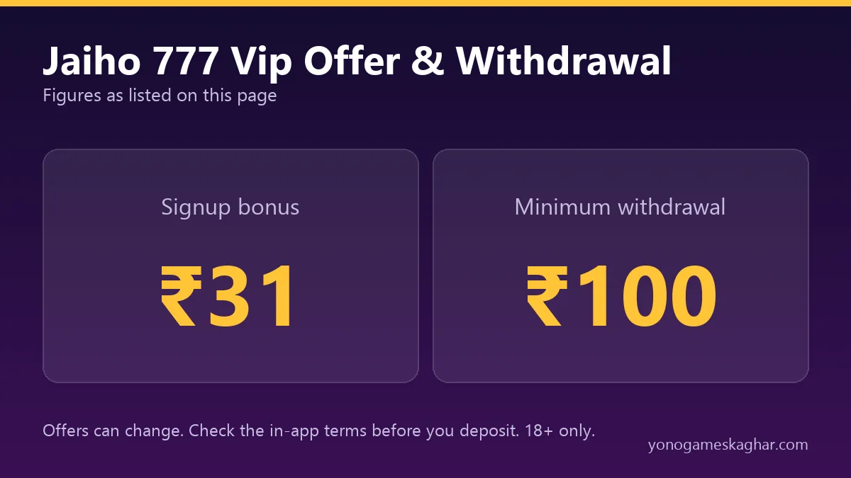 Jaiho 777 Vip bonus and withdrawal