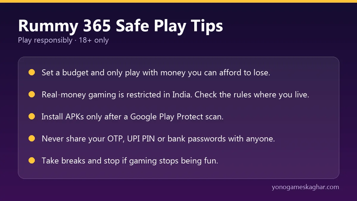 Rummy 365 safe play tips